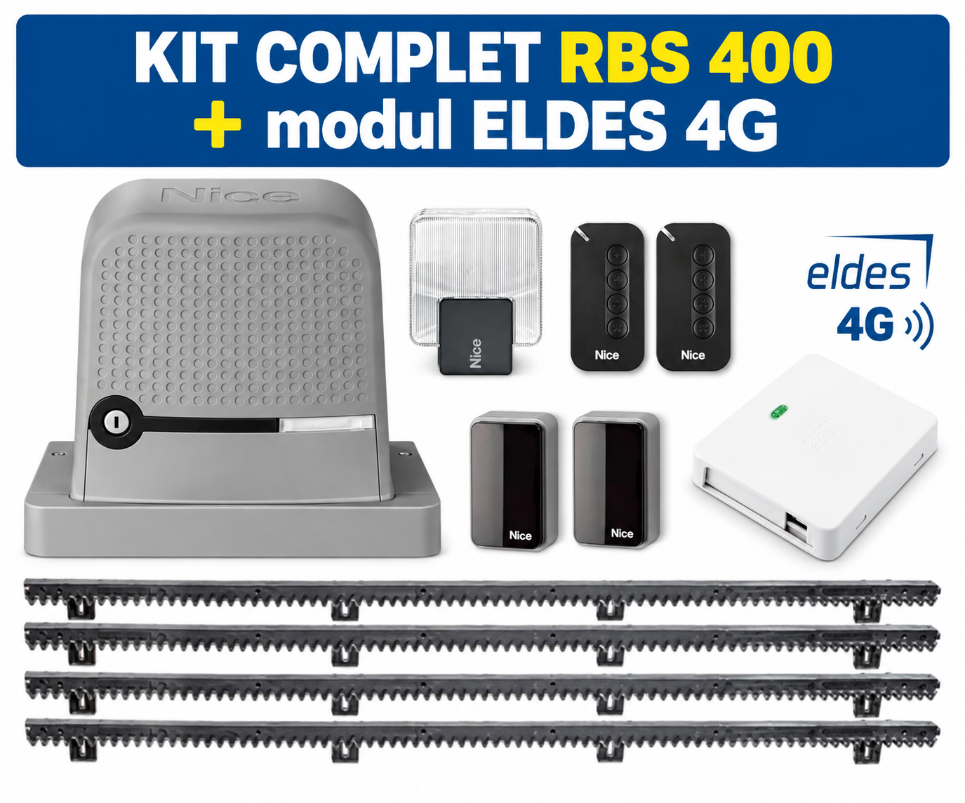 KIT COMPLET RBS + ELDES 4G Kit automatizare poartă culisantă Nice Robus 400 + modul GSM 4G – Performanță și tehnologie avansată pentru 2024 - imagine 1